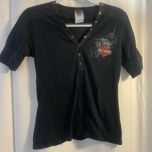 Harley-Davidson Black V-Neck Tee with Logo small juniors